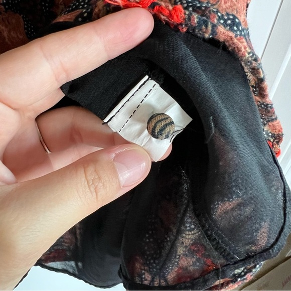 Zara Black Polka Dot Brown Floral Long Sleeve Mini Dress Embroidered, Size XS - Picture 8 of 9